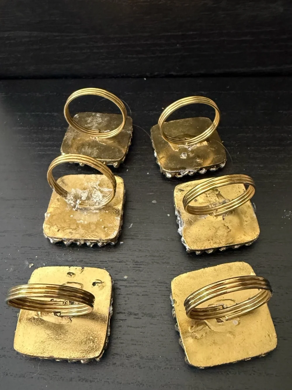 Amber Square Vintage-Style Cabochon napkin rings or (Set of 6)